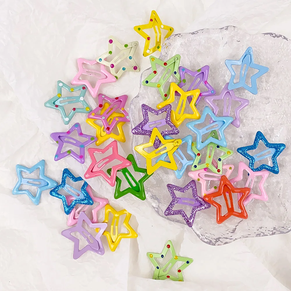 10Pcs/set Colorful Star Hairclip for Baby Kids Ladies Glitter Metal Snap BBclip Hairpin Headwear Hairgrip Girls Hair Accessories