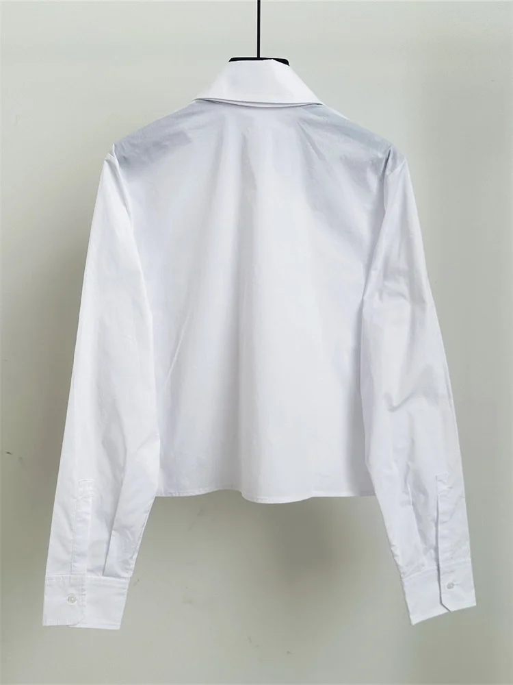 

Spring 2024 New Women Shirt Diamonds Fashion Turn-Down Collar Female Single Breasted Simple Blouse