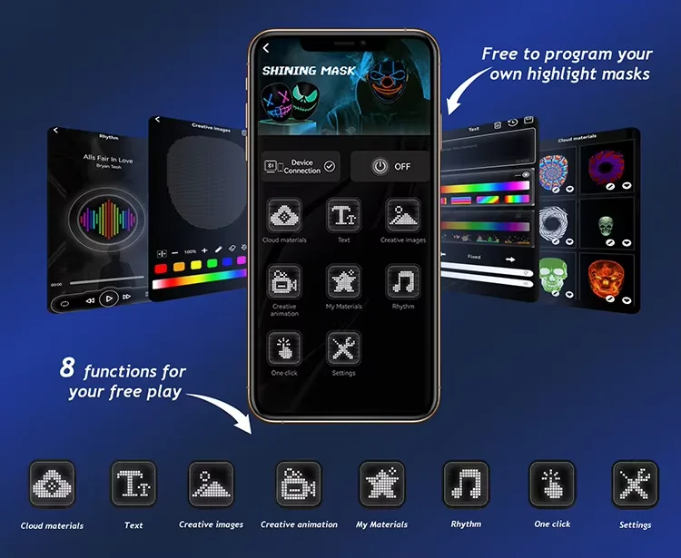 HD Luminous LED Mask with Voice Recognition Gesture Sensing Support Video Animat