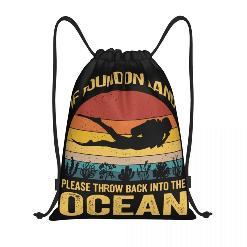 

Custom Vintage If Found On Land Throw Back Ocean Drawstring Bag Men Women Lightweight Scuba Diving Sports Gym Storage Backpack