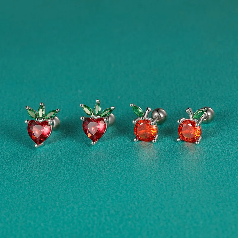TrustDavis Real 925 Sterling Silver Fruit Zircon CZ Screw Stud Earrings Gift for Daughter Girls Fine Jewelry Gift DF2006 silver earrings silver stud earrings womens earrings