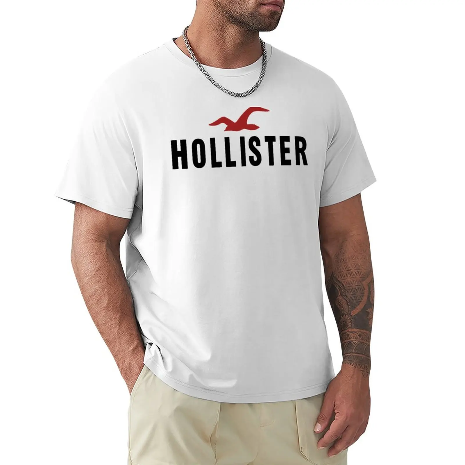 T-shirt hollister pour homme, haut vintage, uni, motif chat