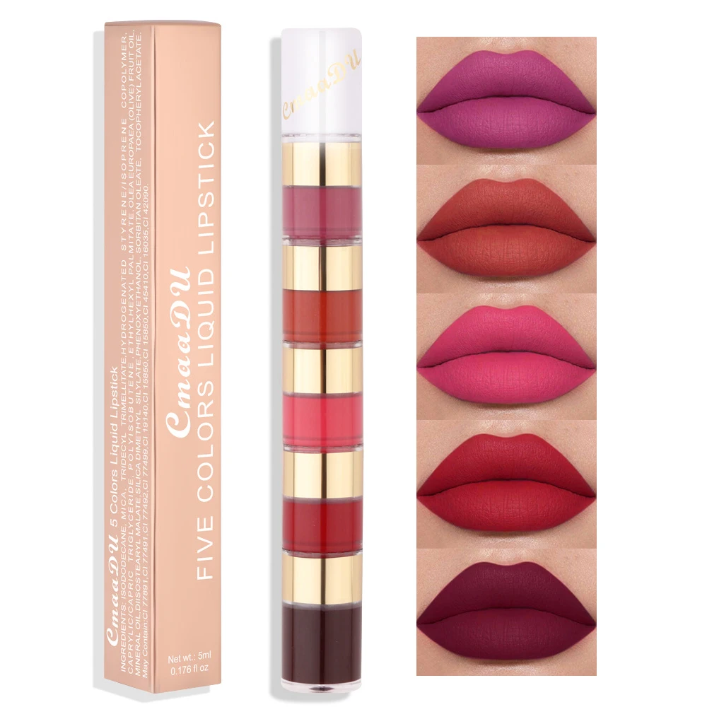 Lip Makeup 5-color Matte Long-lasting Waterproof Lipstick 5-piece Small Sample Liquid Lipstick Easy Carrying