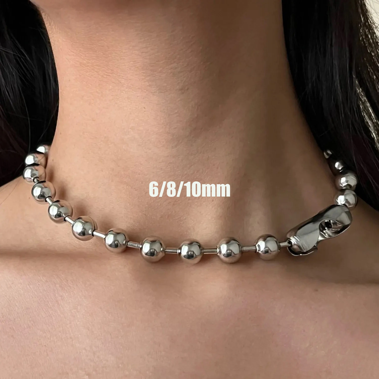 Stainless Steel Ball Chain Necklace 6/8/10mm For Women Men Oversize Chunky Chain Choker Grunge Aesthetic Y2K Necklace