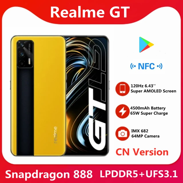 realme GT, 8GB 128GB, Unlocked, Snapdragon 888 with 64MP AI  Triple Camera, 4500 Battery 65W SuperDart Charge, 120Hz 6.43 Super AMOLED  Fullscreen, Global Version (EU Charger with Adapter US), Silver 