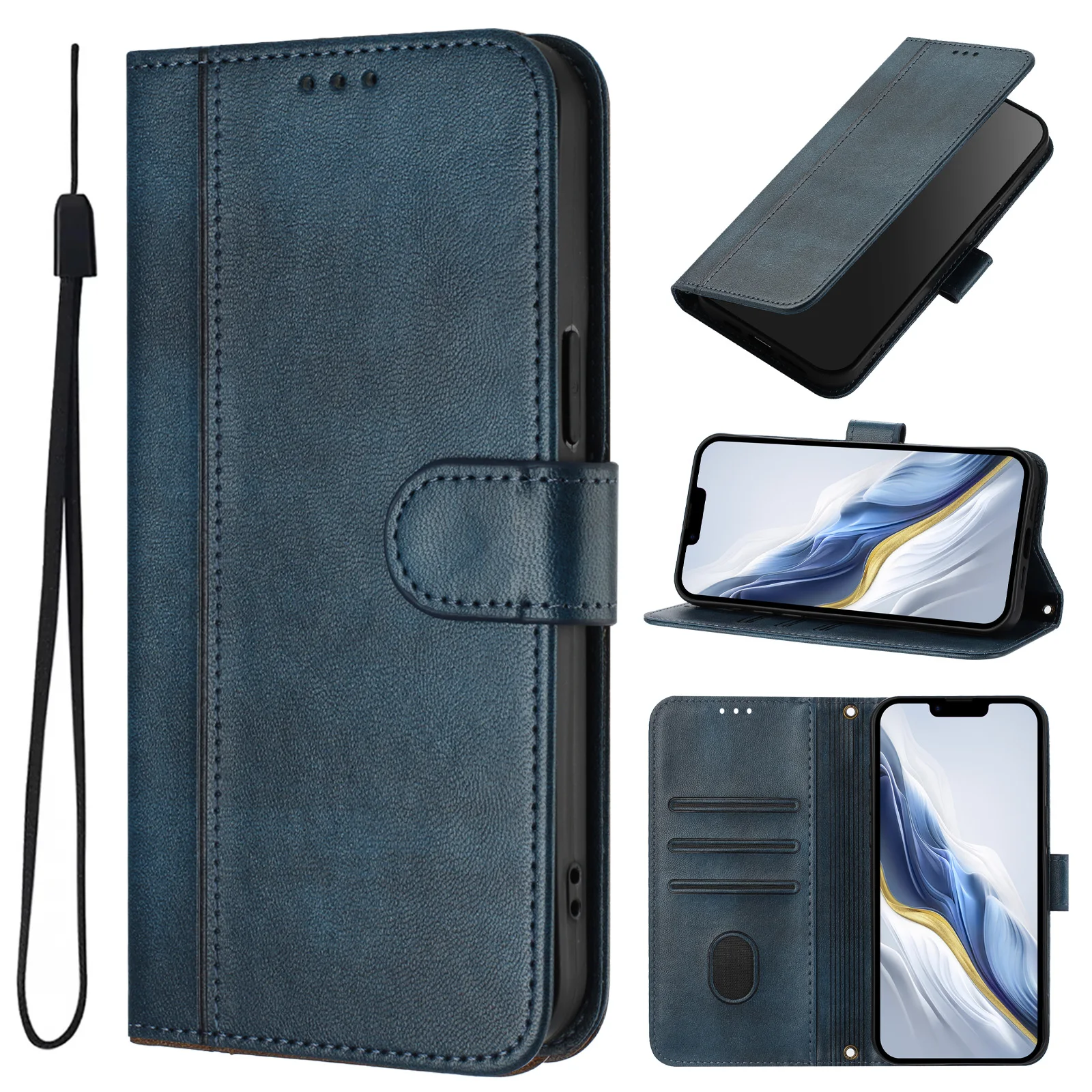 Vintage Leather Flip Phone Case with Magnetic Card Holder and Wallet Functionality