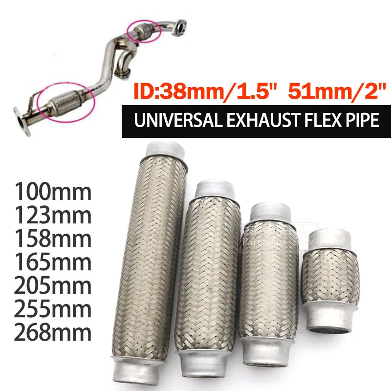 38/51mm Stainless Steel Car Exhaust Flex Pipe Double Braided Flex Connector Piping Weld Flexible Joint Tube for Muffler Silencer