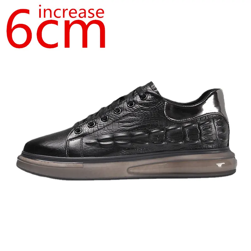 

Invisible Leather Shoes Men Height Increasing Shoes British Trend Sneakers Genuine Leather Increase 6-8cm Men Daily Casual Shoes