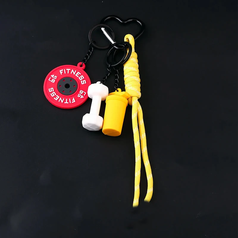 Mini Barbell Plates Key Chain with D-shaped Buckle Kettlebells Simulation Dumbbells Keyring Water Cups Creative