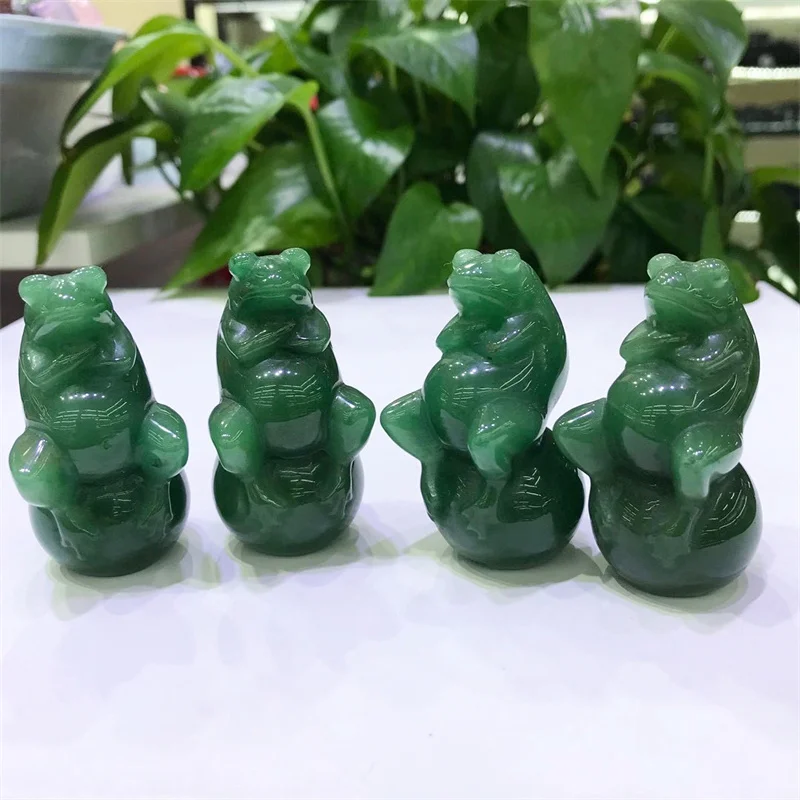 

1PC Natural Crystal Cute Green Aventurine Frog Statue Carved Polished Quartz Gemstone Animal Healing For Home Decor