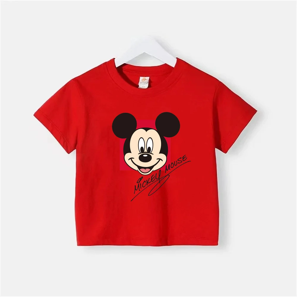 Mickey Mouse Children's Cotton Short sleeved Top Summer Children's T-shirt Boys and Girls Heart Soft Clothes Birthday Gift 4