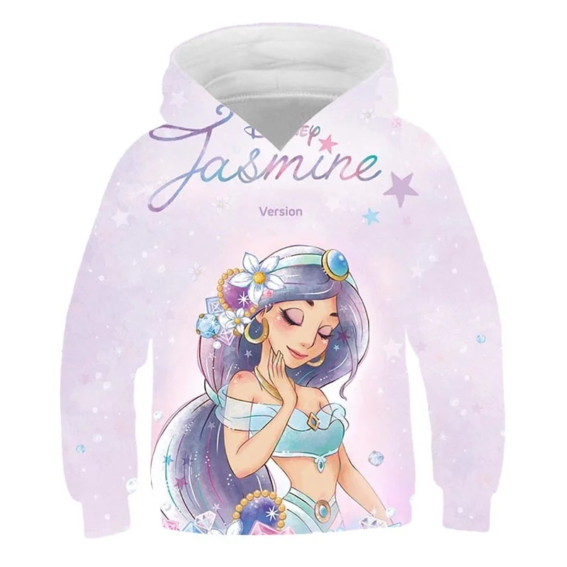 

Children's Sweatshirt Disney Classic Anime Jasmine Princess Autumn Clothing Baby Girls Pure Cotton Long Sleeve Hooded Tops