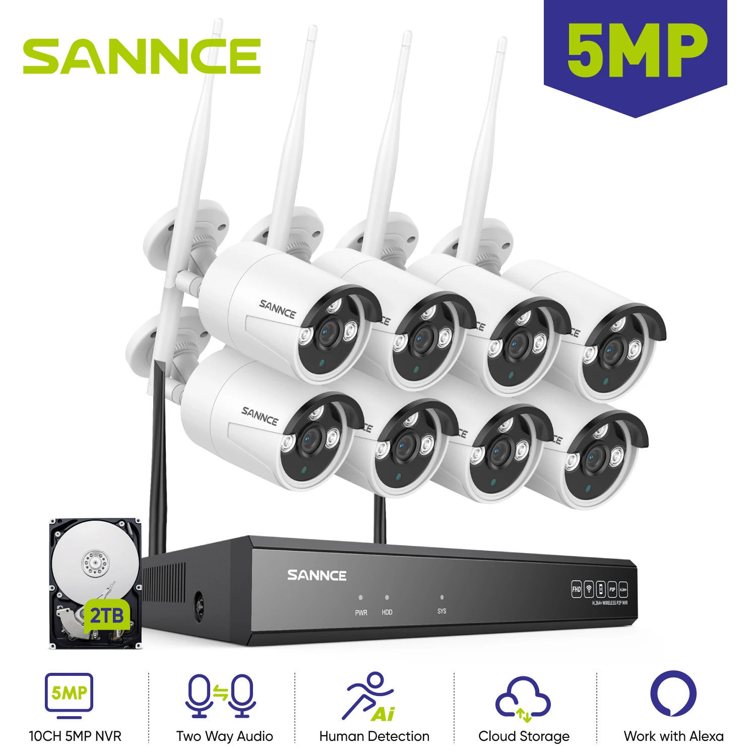 SANNCE 5MP Cameras Wifi Video Surveillance IP Outdoor Security Protection Monitor Smart Home Wireless Track Alarm Waterproof