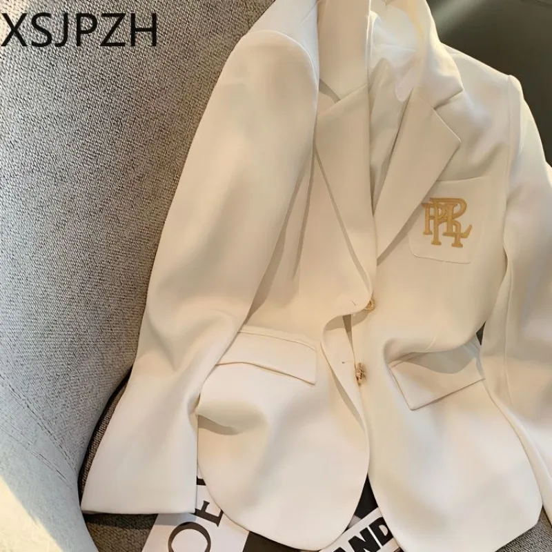 

2024 Spring New British Temperament Commuting Womens Tops Office Lady Blazer Jacket Lining Letter Embroidery Advanced Suit Coat