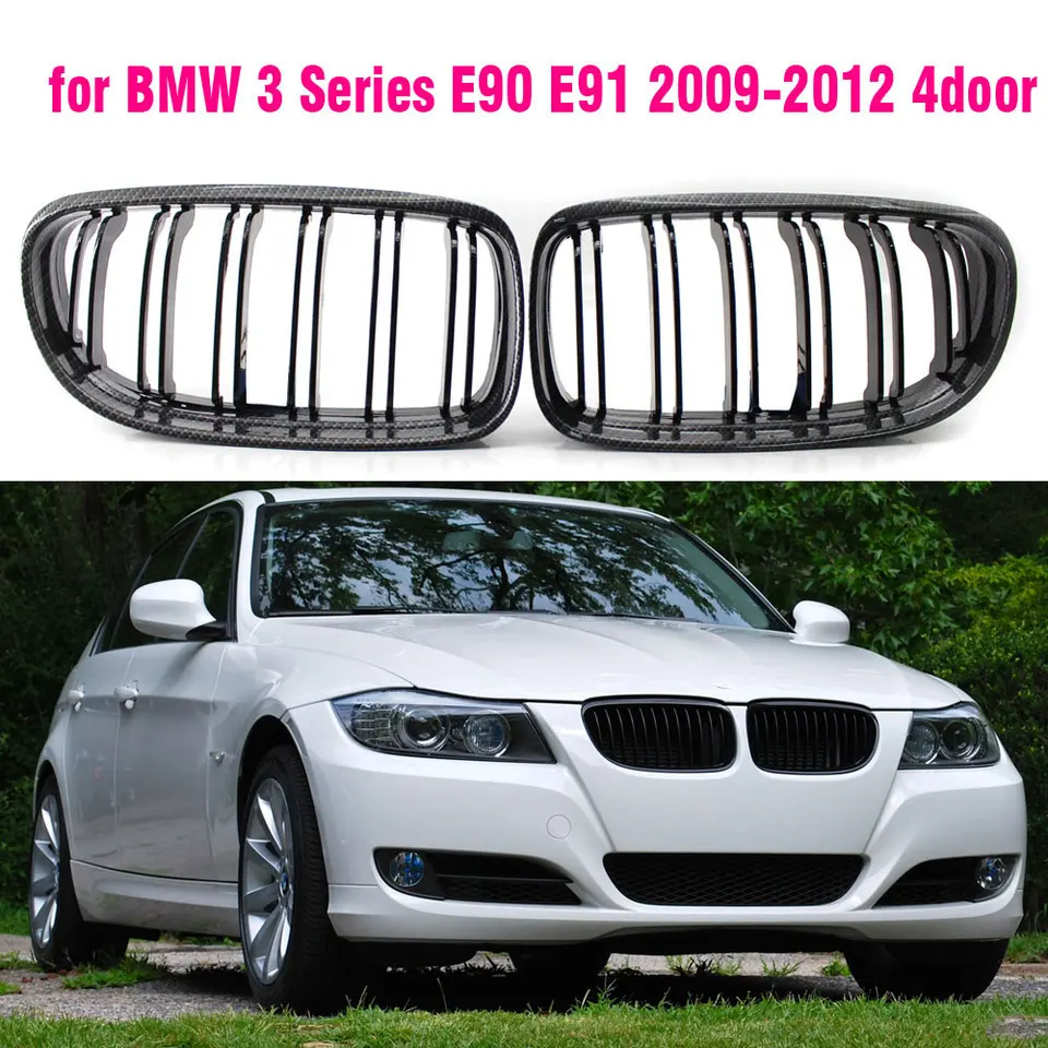 Gloss Black BMW E90 E91 Kidney Grille - ABS Double Slat Front Bumper Grilles For 3 Series 2009-2011