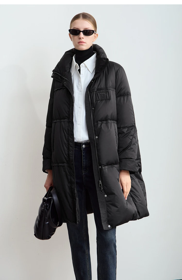 Amii 2024 Winter New Women's Velcro Loose Coat Top Warm Stand-up Collar Letter Embroidered Seal Zipper Down Jacket 12444103
