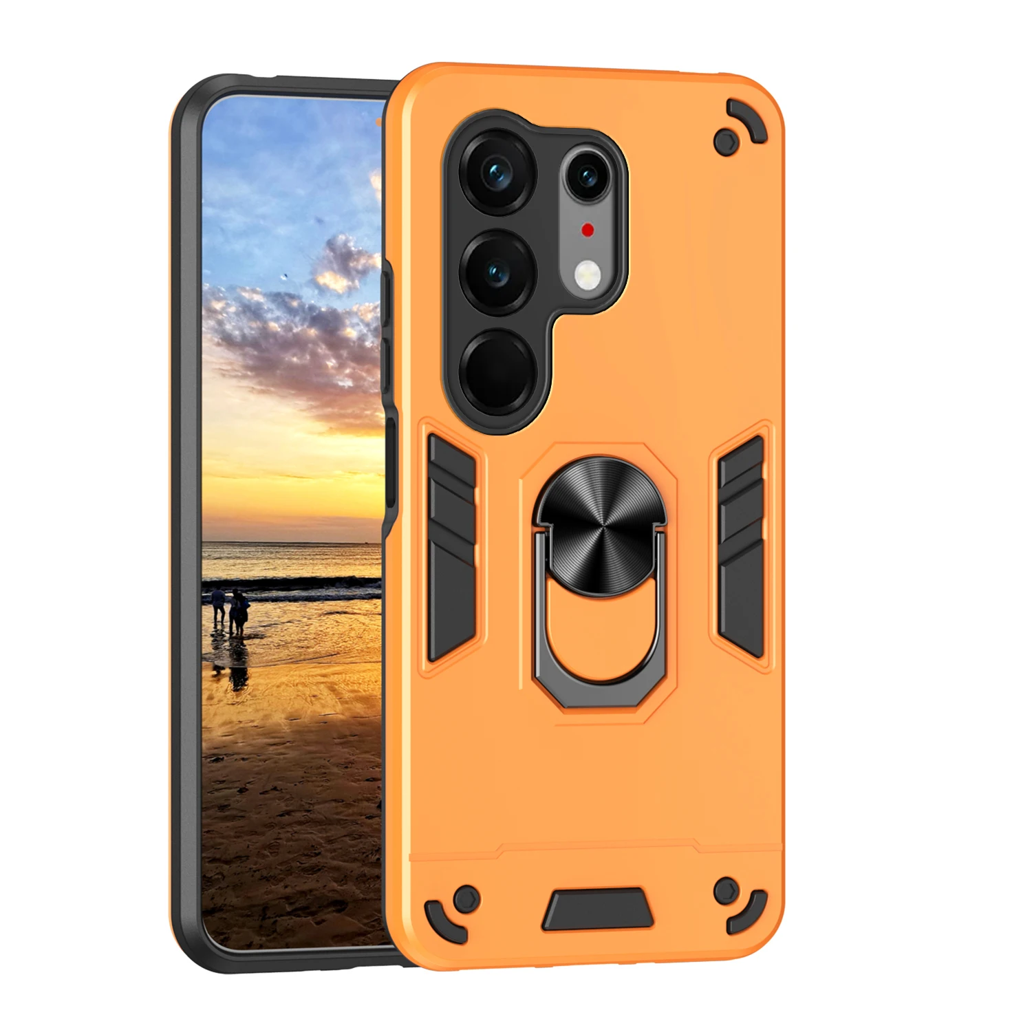 Rugged Armor Shockproof Phone Case with Magnetic Ring Holder and TPU Frame
