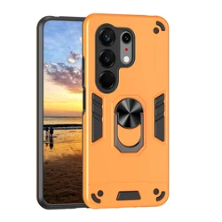 Rugged Armor Shockproof Phone Case with Magnetic Ring Holder and TPU Frame for Camon 50 Pro 4G CN5c (Orange)