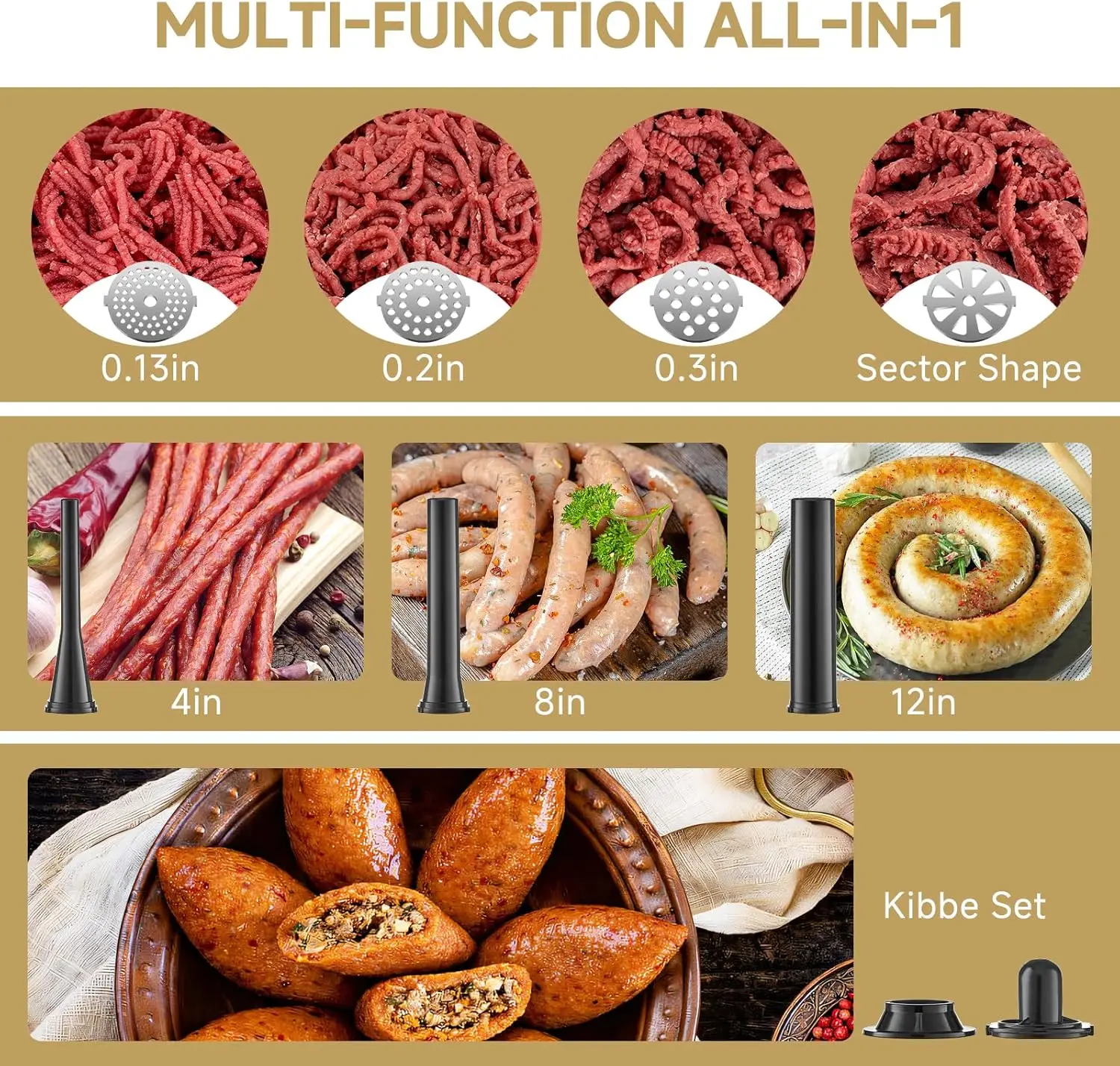 Meat Grinder Electric, [3000W Max] Meat Grinder Heavy Duty with 2 Stainless Steel Blades & 4 Grinding Plates, Sausage Maker