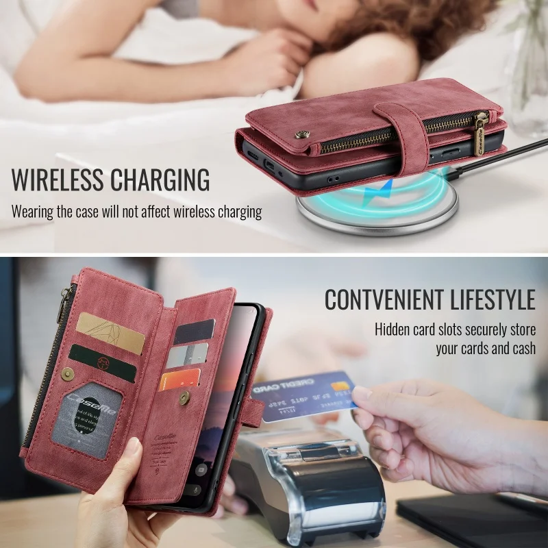 Leather Zipper Wallet Phone Case with Lanyard and Card Holder