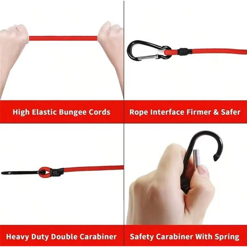 30-150CM Red Elastic Rope Hook Outdoor Small Tool Lightweight Tent Rope Buckle Packaging Roof Luggage Strap