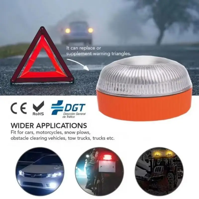 Emergency Light Car Strobe Light Spain Car Emergency Light Signal V16 Homologated Dgt Approved Beacon Light USB Rechargeable Magnetic Induction Strobe
