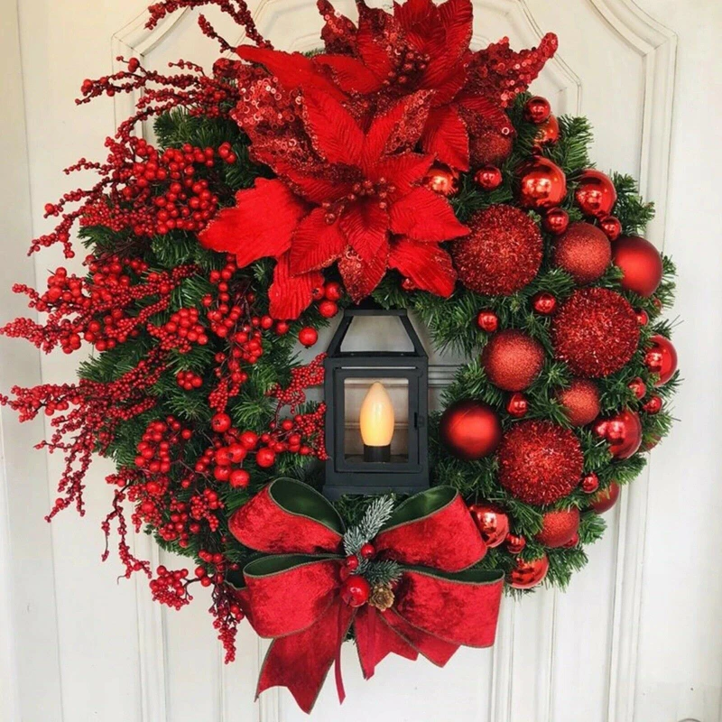 Christmas Wreath for Front Door Indoor Christmas Decorations,Red Christmas  Garland with Pine Cones and Berries,The Virgin Mary Jesus Christ Nativity