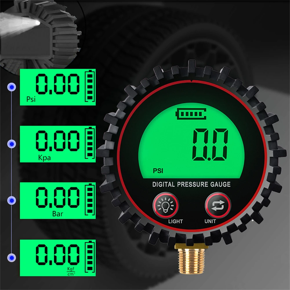Digital Gas Pressure Gauge with Screw Thread Connector for Car Truck