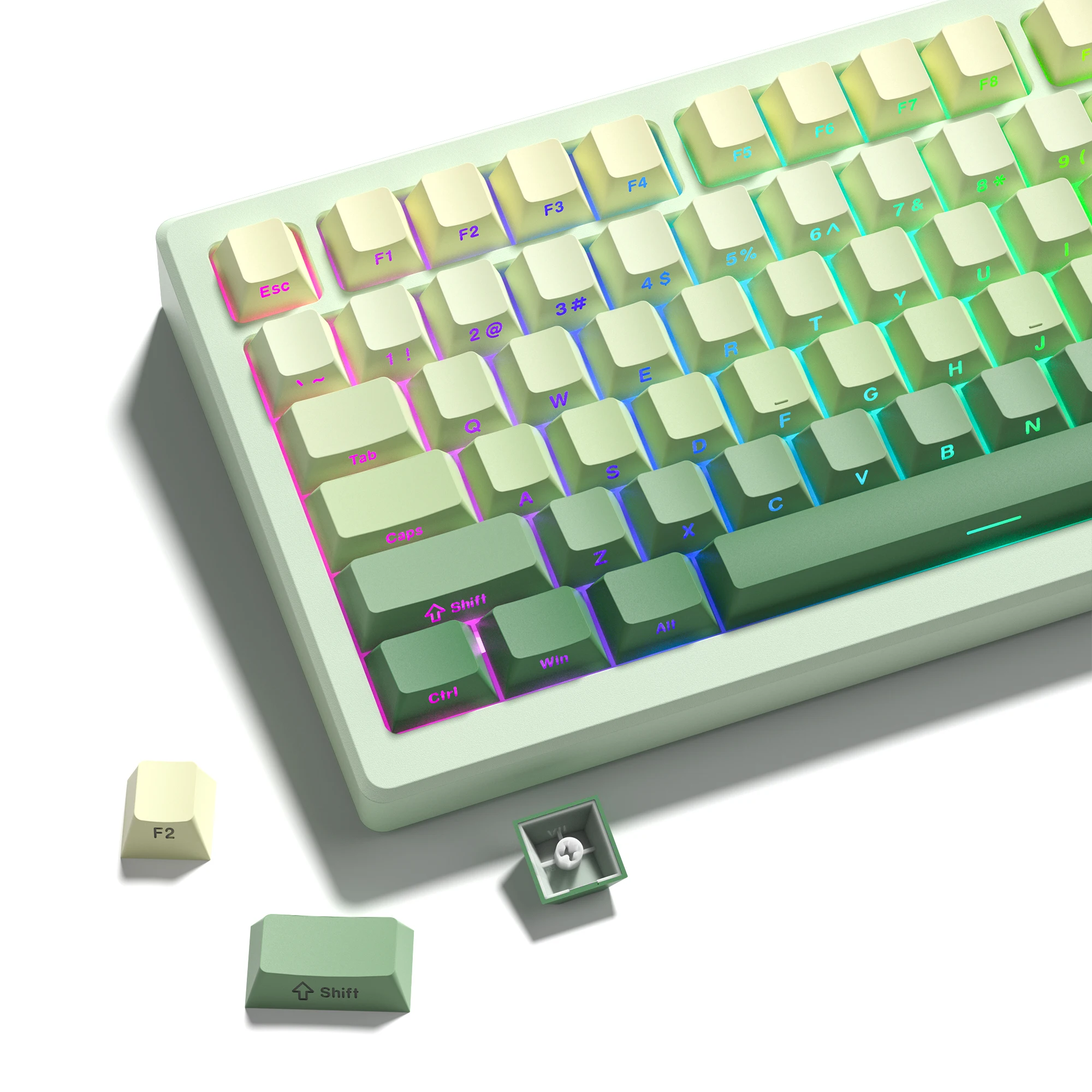 

Механическая клавиатура Gateron Cherry MX, 136 клавиши, сосна, зеленая боковая печать, подсветка, клавиатура PBT, двойная выстрел, блестящая сквозь клавиатура
