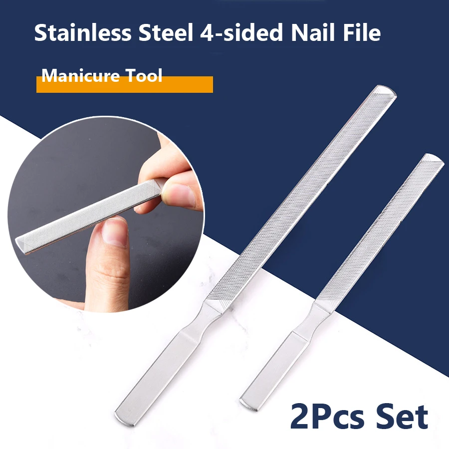 2-teiliges Nagelfeilen-Set aus Edelstahl mit 4 Seiten, professionelles Schleifen, Polieren, Nagelkunst-Schönheitswerkzeuge – Detail 1