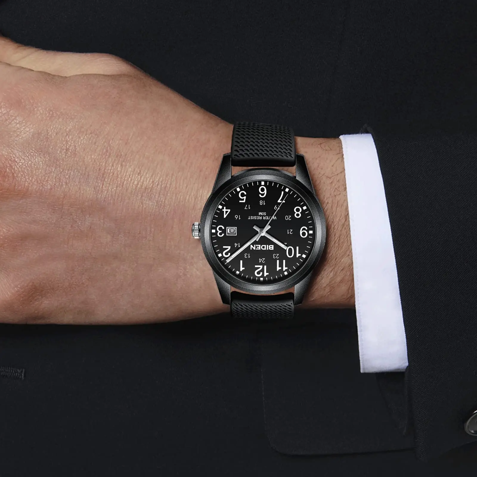BIDEN Simple Casual Men's Quartz Watch Digital Edition Waterproof Calendar Luminous Silicone Strap Comes with Watch Box 4