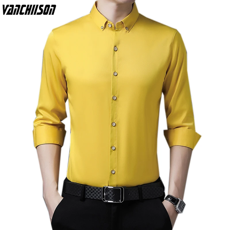 

Men Dress Long Sleeve Shirt Tops for Summer Spring Turndown Collar Solid Office Work Male Fashion Clothing 00865