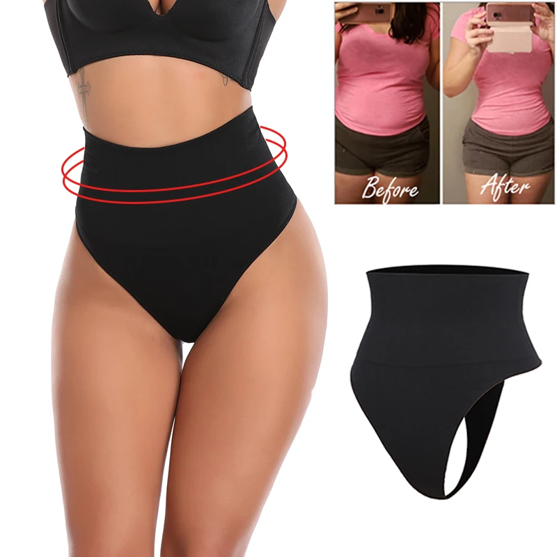 High Waist Body Shaper Thongs Shapewear For Women Panties Tummy Control  Slimming Seamless Underwear Nude Black T-back Brief - Shapers - AliExpress