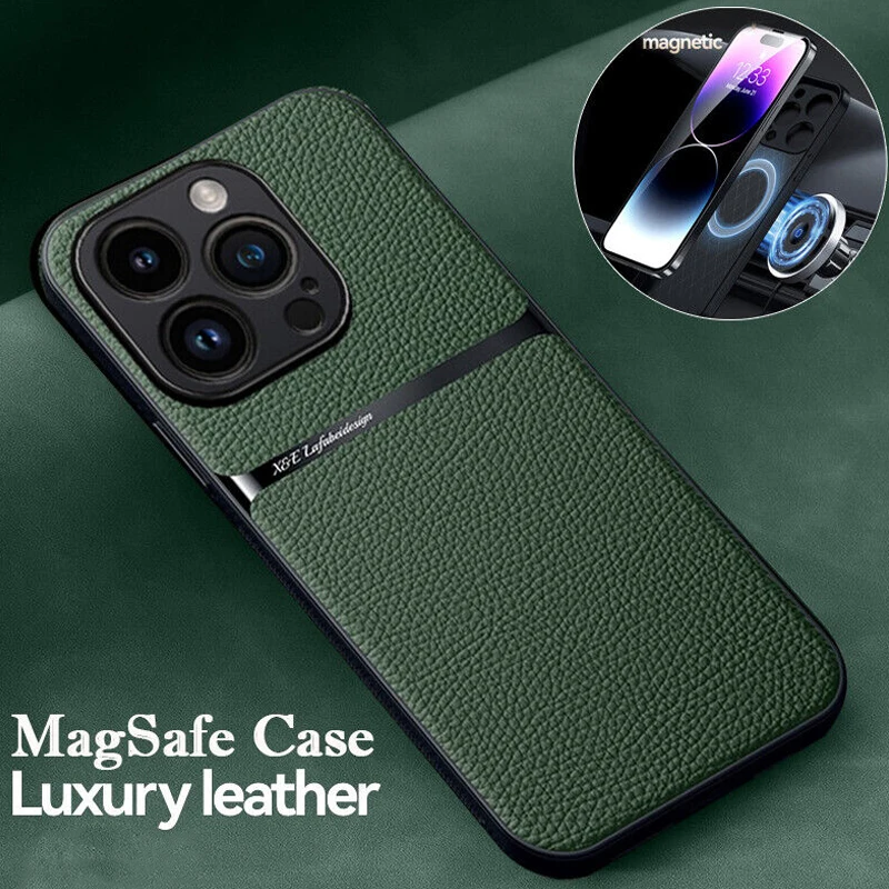 Leather Magsafe Magnetic iPhone Case For iPhone 16 15 14 13 12 Pro Max Luxury Matte Shockproof Lens Protect Cover