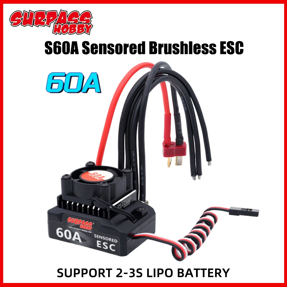 SURPASSHOBBY ESC 60A Brushless Sensored pour Voiture RC 1/10 1/12