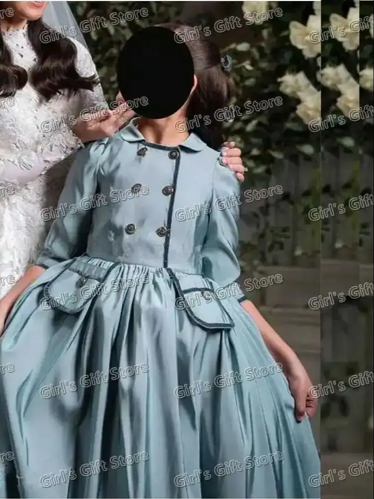 Stunning Silk Satin Unique Girl Dresses Ball Gown 3/4 Sleeve For Wedding Doll Neck Birthday Party Banquet Princess Girl Gowns