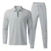 2024 Spring And Autumn Men's Two-Piece Breathable Waffle Lattice Zipper Pocket Lapel slim  Coat and Pants Men's Suit 1
