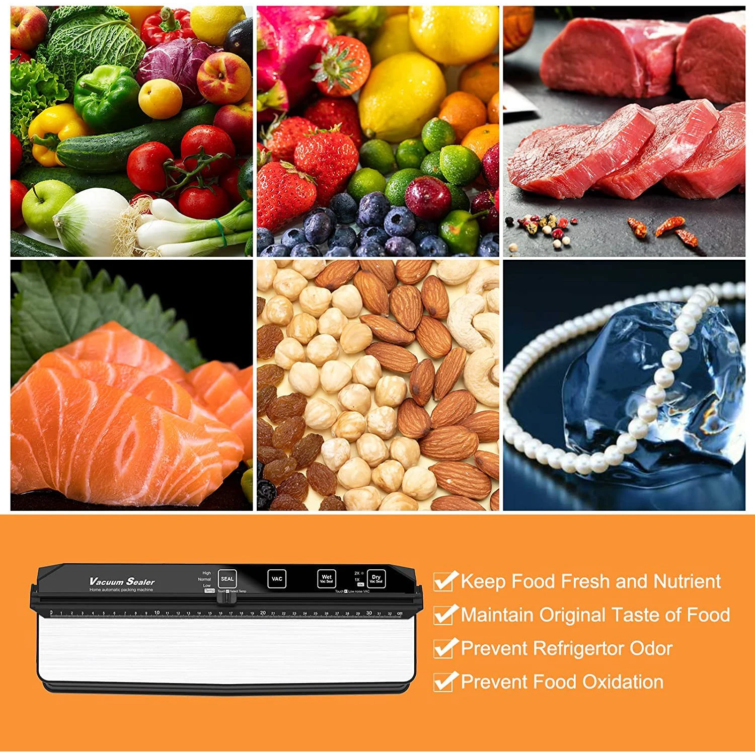 Vacuum Sealer Food Sealing Machine Dry and Moist Food Sealer Automatic Air Sealing System for Food Savers with 15pcs Seal Bags 2