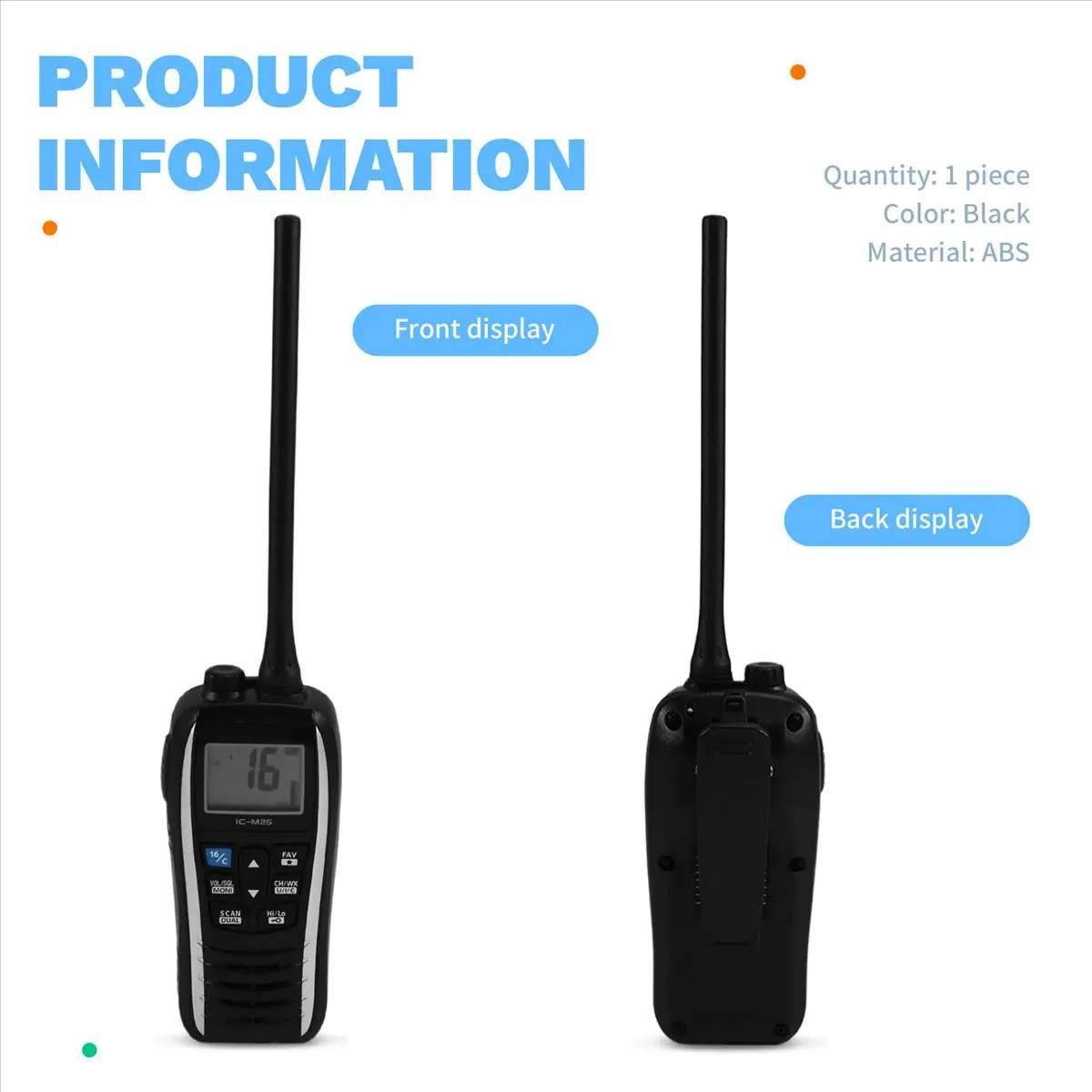 A10R IC-M25 무전기, 해상 방수 VHF 플로팅 핸드헬드, LCD 디스플레이, 경량 및 방수 EU 플러그