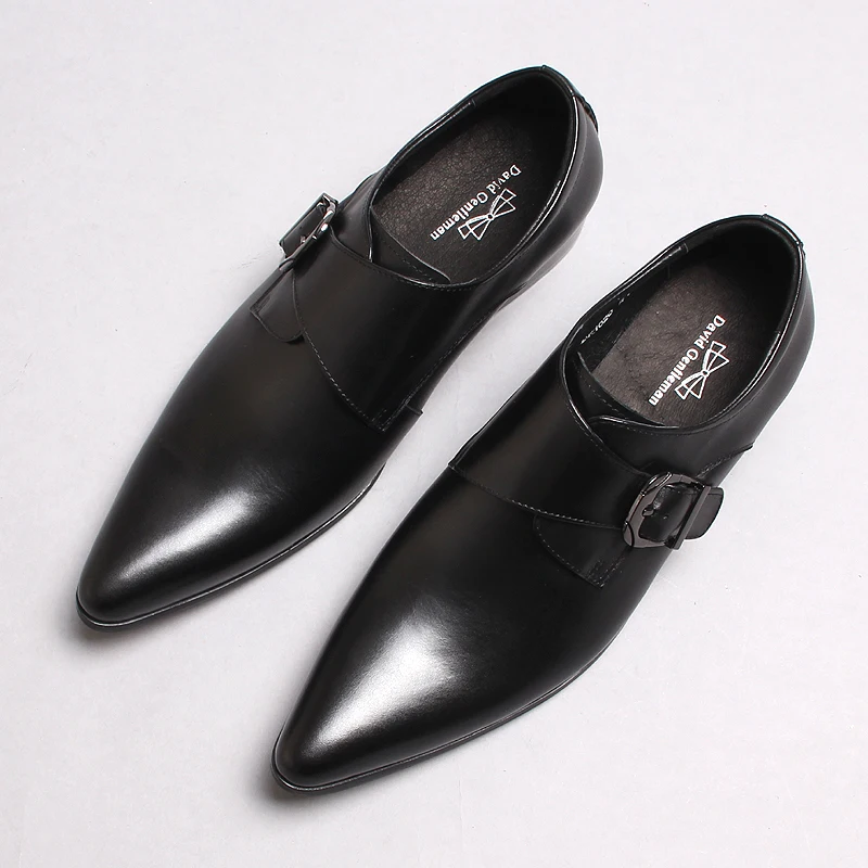 

Italian Style Mens Pointed Toe Loafers Genuine Calf Leather Dress Shoes Men Original Casual Buckle Wedding Formal Oxford Shoes