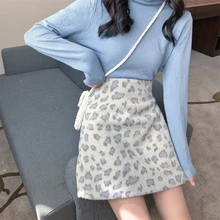 

Retro Leopard A-line Mini Skirts for Young Women Autumn Winter Sexy Hipline Short Skirt Leopard Printed Short Skirt RXHBSQ746
