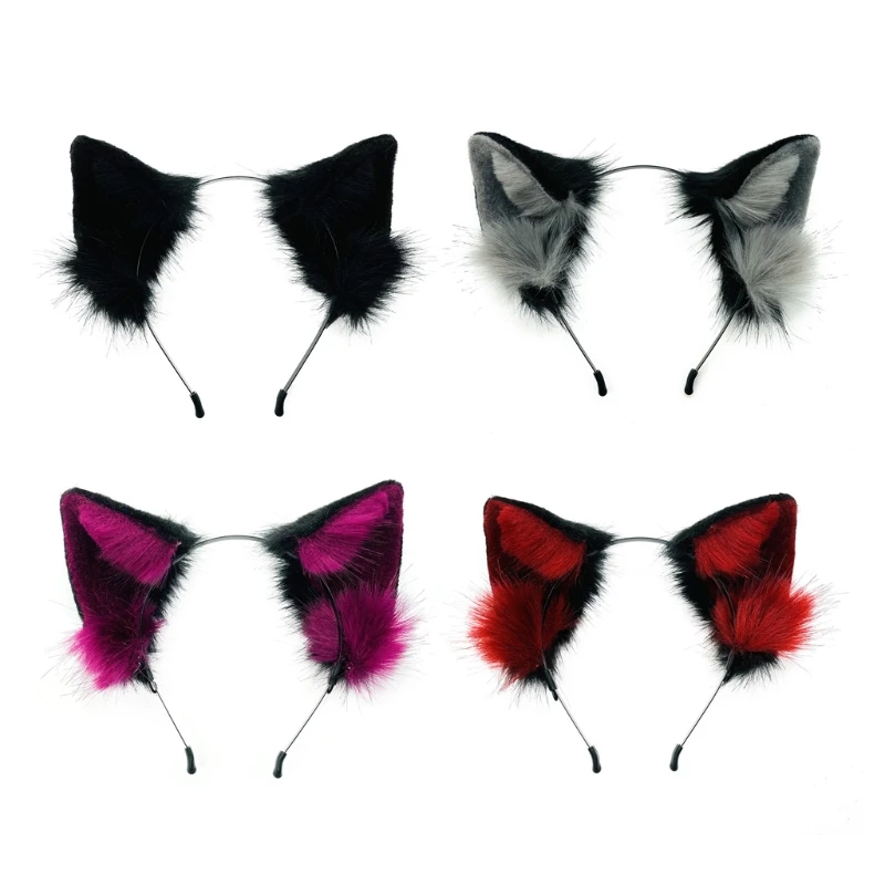 

2XPC Animal Wolf for Cat Black Ear Headband Halloween Cosplay Costume Parties Headbands Headpiece for Women Men Adult Fit