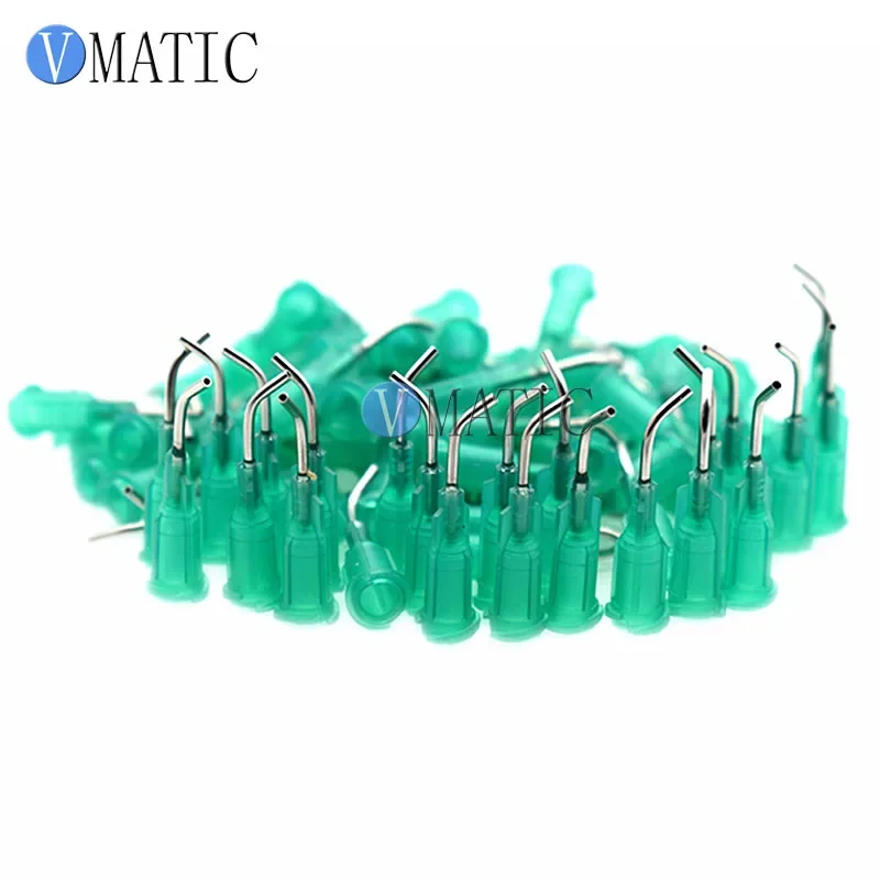 100Pcs Quality 18G Green 0.5" Length 45 Degree Bend Bent Blunt End Stainless Steel Dispensing Needles 1/2 Inch