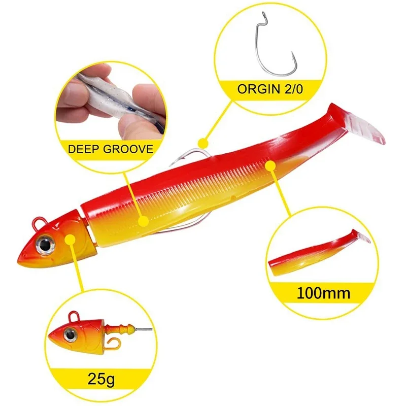 Fishing Lure Black Minnow Soft Lure Jigged Head Pre-assembled Bass Fishing Wobbler Swimbait