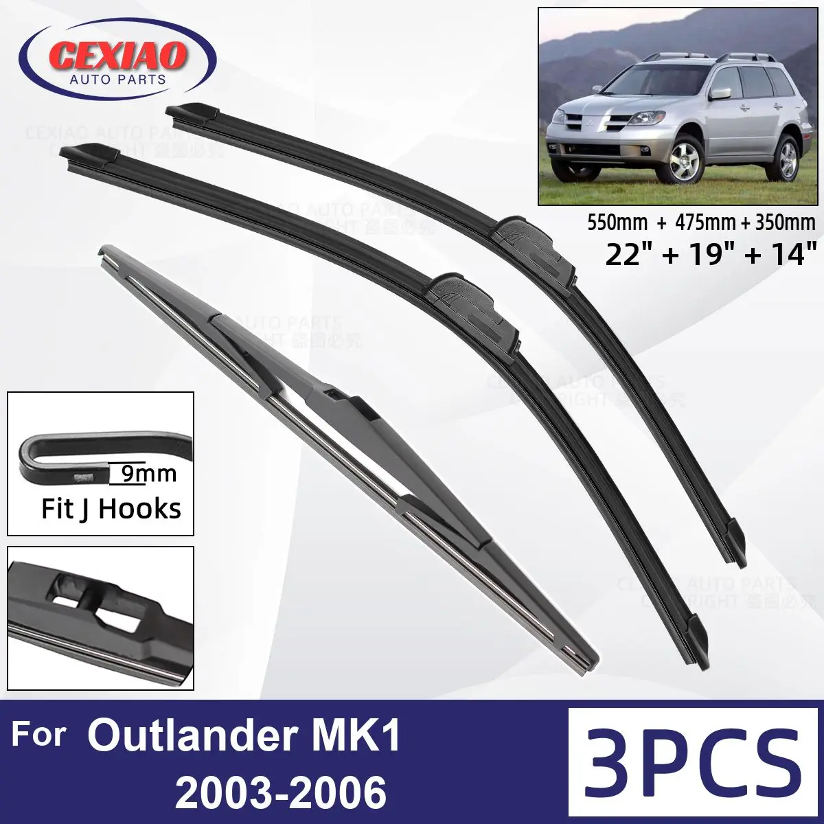 ForMitsubishiOutlanderMK120032006CarFrontRearWiperBladesSoftRubberWindscreenWipers