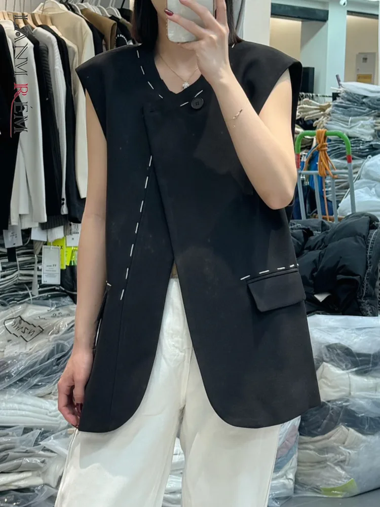 

Женский дизайнерский жилет LANMREM с круглым вырезом, однобортный офисный Топ без рукавов, винтажный Свободный Топ, Новинка лета 2024, 26D8906