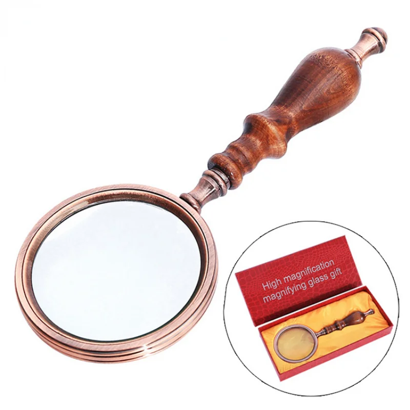 

T50 10X 75mm Handheld Magnifier Wooden Handle Vintage Magnifying Glass Portable Retro Handle Magnifier Eye Loupe With Gift Box