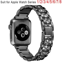 Elegant Diamond Bling Metal Watch Bracelet - 38mm 40mm 41mm (Black)