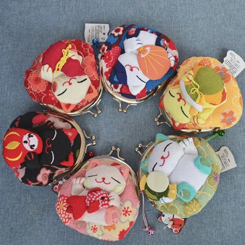 Porte-monnaie porte-clé chat porte-bonheur Ins populaire, joli sac à main de gril de poche multicolore mignon, mini porte-clés à moraillon de dessin animé