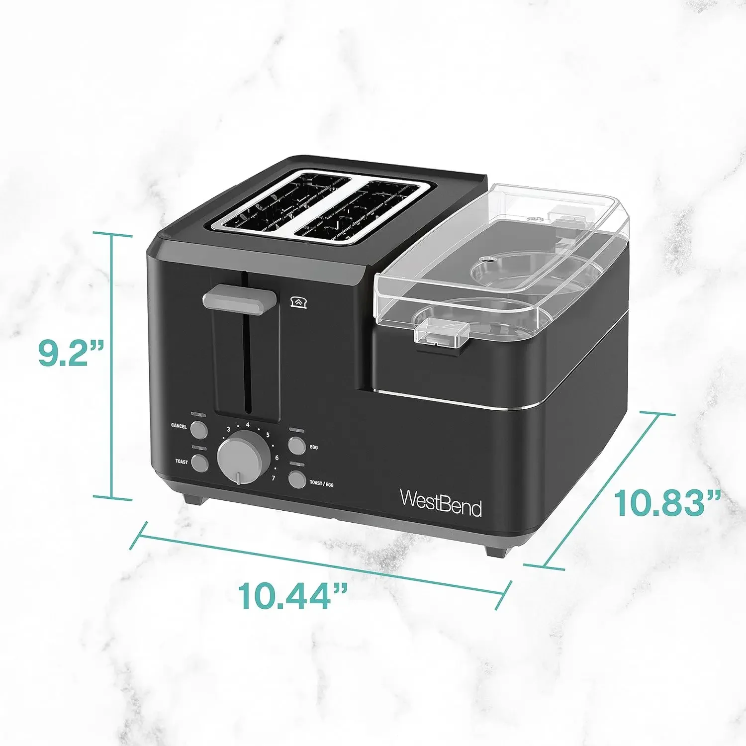 NEW 78500 Breakfast Station, 2-Slice Toaster with Removable Meat and Vegetable Warming Tray and Egg Cooker/Poacher, Black 5